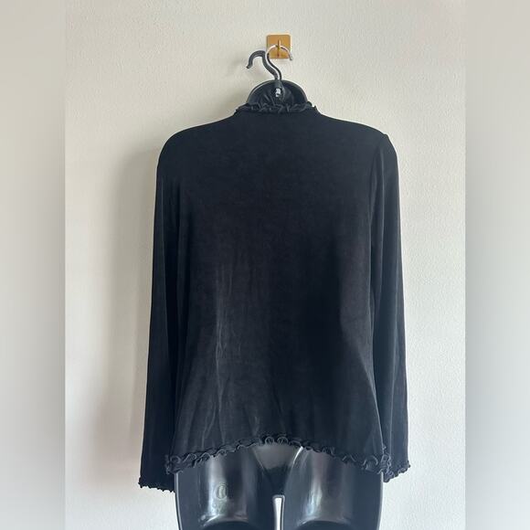Chico’s Travelers Black Ruffle Trim Open Front Cardigan Top | Size 0 (Fits S-M) - Picture 5 of 6